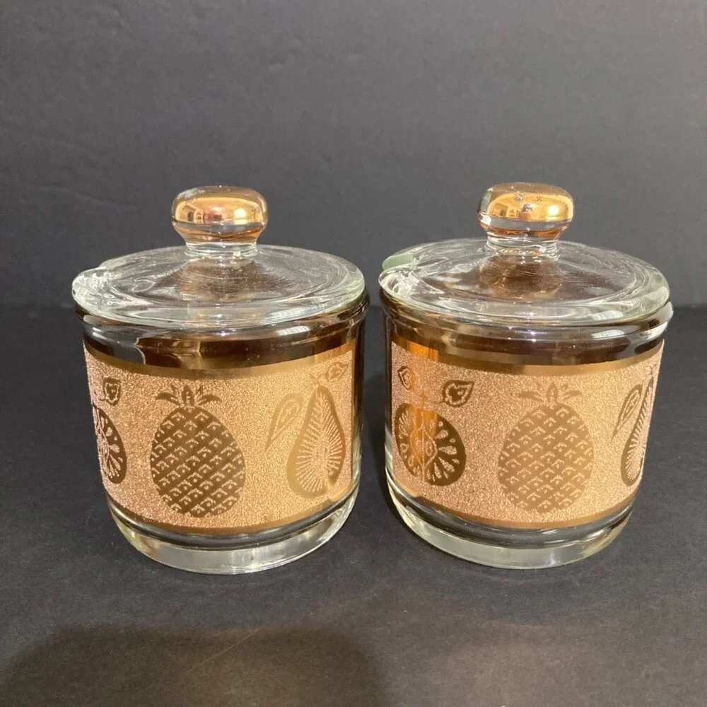 Culver Glass 22kt Gold Gilt Condiment Or Olive Onion Barware Set of 2